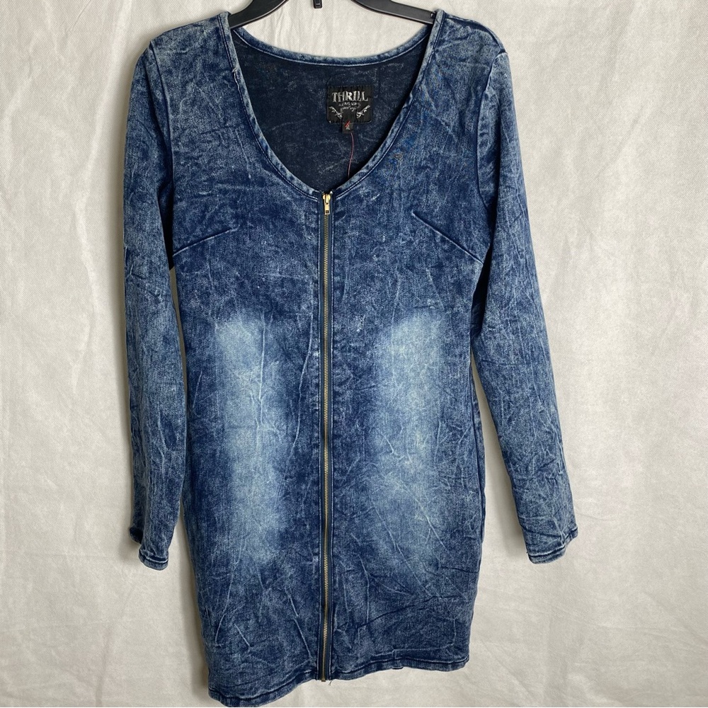 Thrill Retro Acid Long Sleeve Denim Dress Size XL